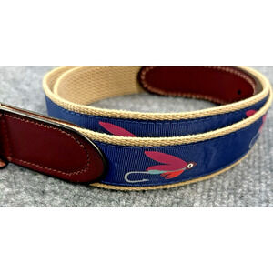 Mens Gells Apparel Fly Fish Lure Woven Belt 44” Cotton Nylon Leather Golf New